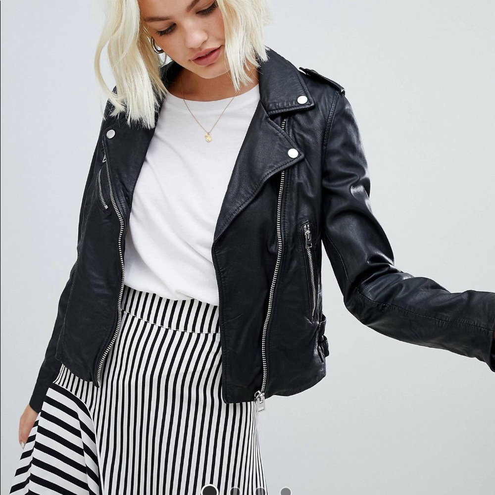 pull + bear black leather biker jacket